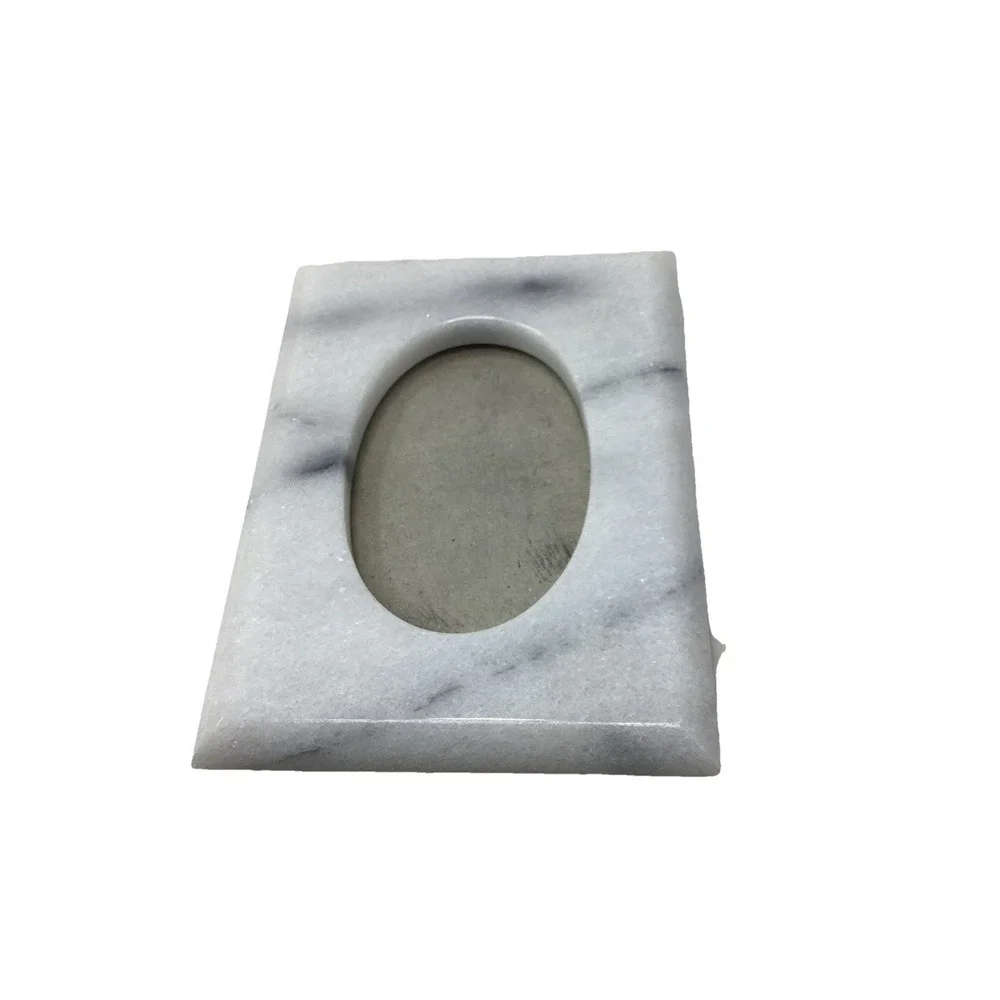 Vintage Miniature Marble Photo Frame Oval 4x3 Stone Mid Century Decor